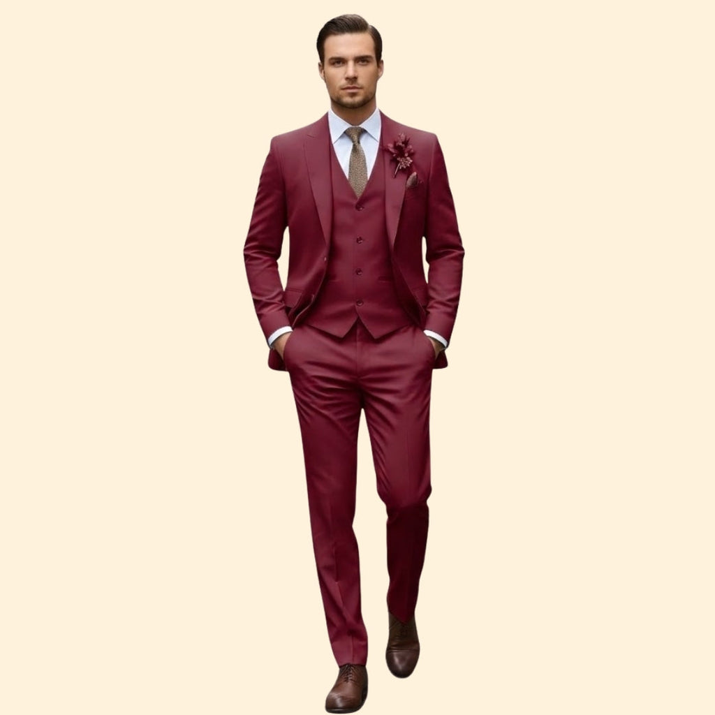 Men's Three-Piece Suit – Slim Trousers & Waistcoat – Red