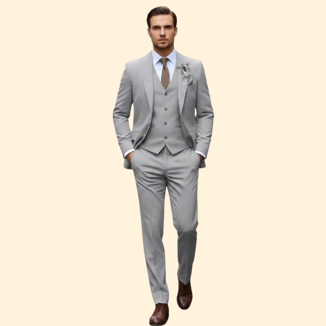 Men's Three-Piece Suit – Slim Trousers & Waistcoat – Grey