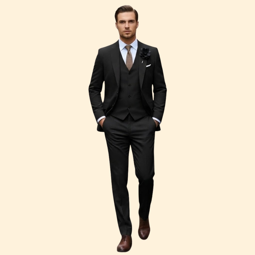 Men's Three-Piece Suit – Slim Trousers & Waistcoat – Black