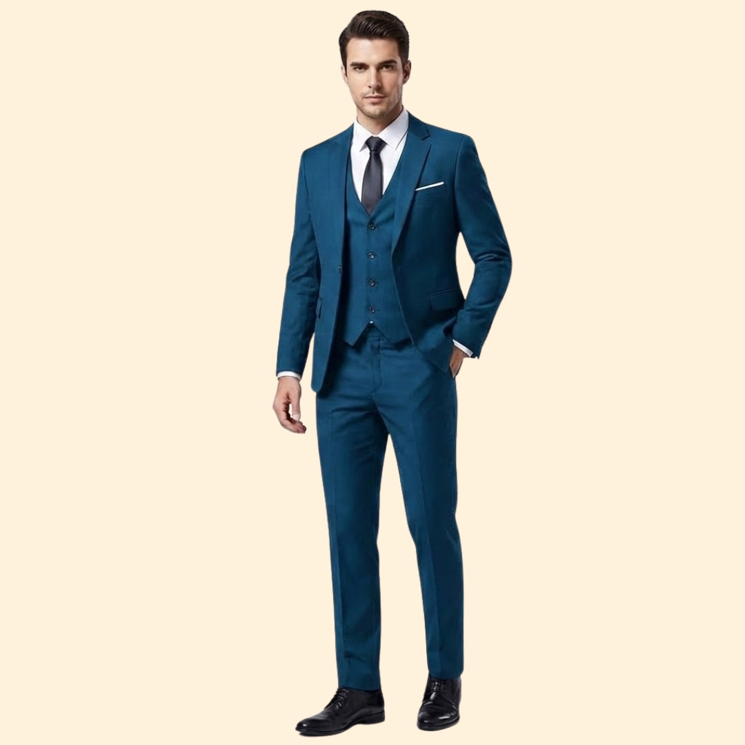 Men's Three-Piece Suit Set – Office & Formal – Teal