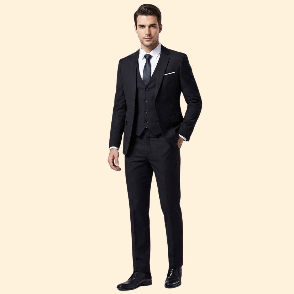 Men's Three-Piece Suit Set – Office & Formal – Black