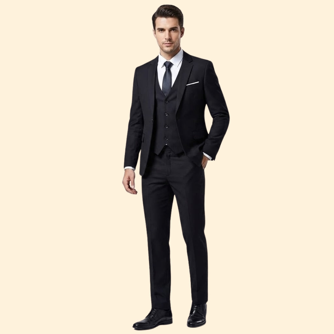 Men's Three-Piece Suit Set – Office & Formal – Black