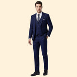 Men's Three-Piece Suit Set – Office & Formal – Dark Blue