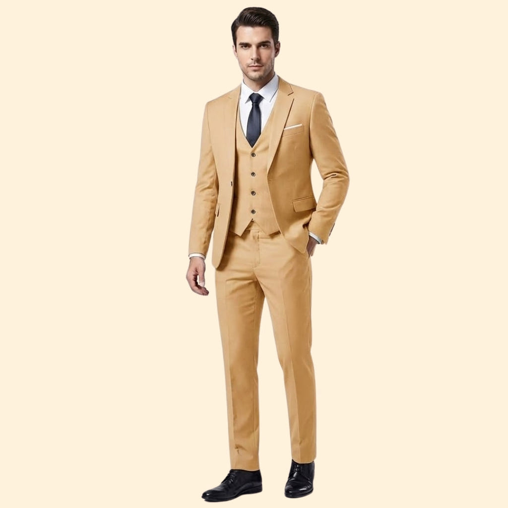 Men's Three-Piece Suit Set – Office & Formal – Khaki