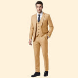 Men's Three-Piece Suit Set – Office & Formal – Khaki