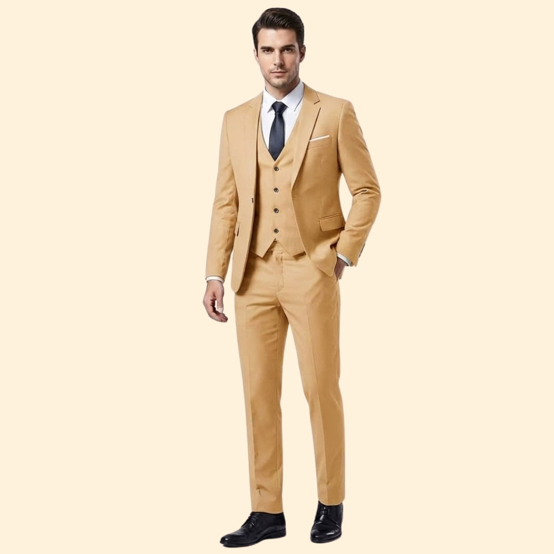Men's Three-Piece Suit Set – Office & Formal – Khaki