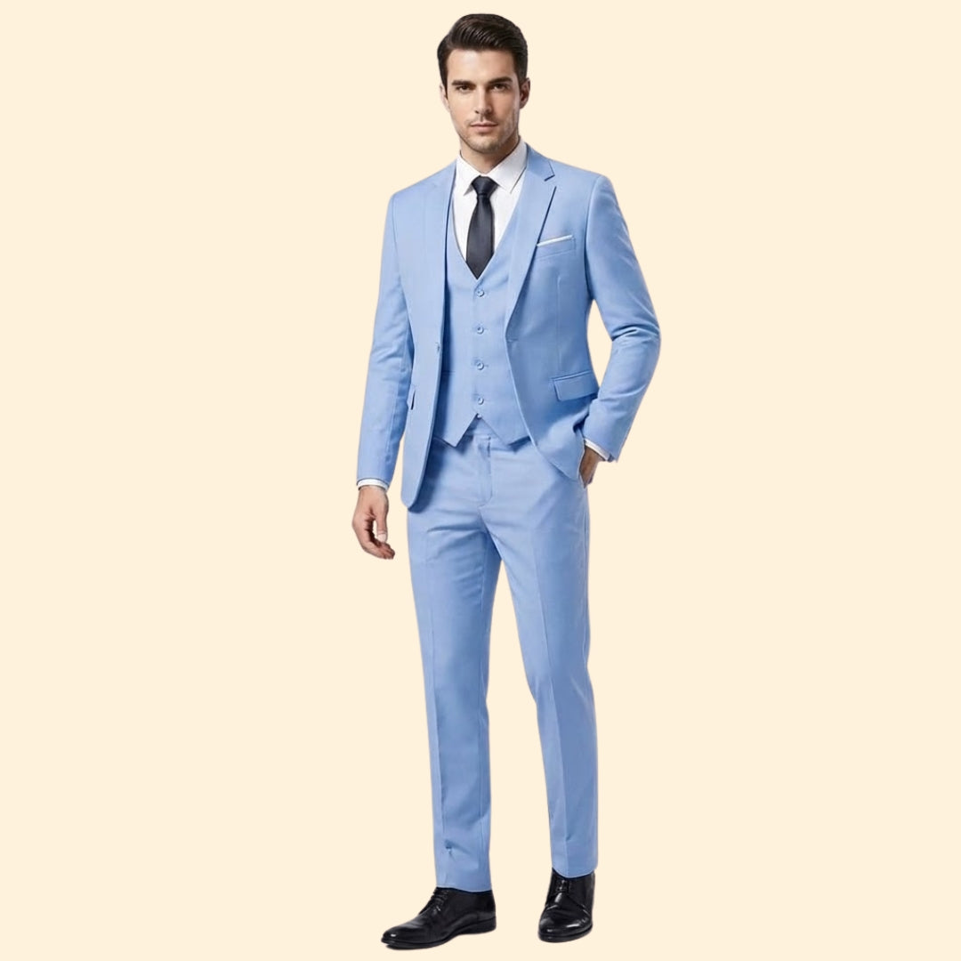 Men's Three-Piece Suit Set – Office & Formal – Light Blue