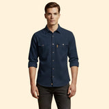 Men's Utility Button-Up Shirt with Chest Pockets – Navy Blue