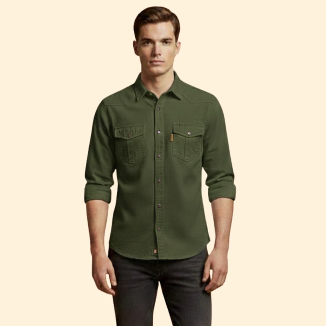 Men's Utility Button-Up Shirt with Chest Pockets – Dark Green