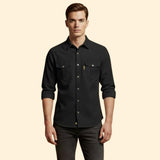 Men's Utility Button-Up Shirt with Chest Pockets – Black