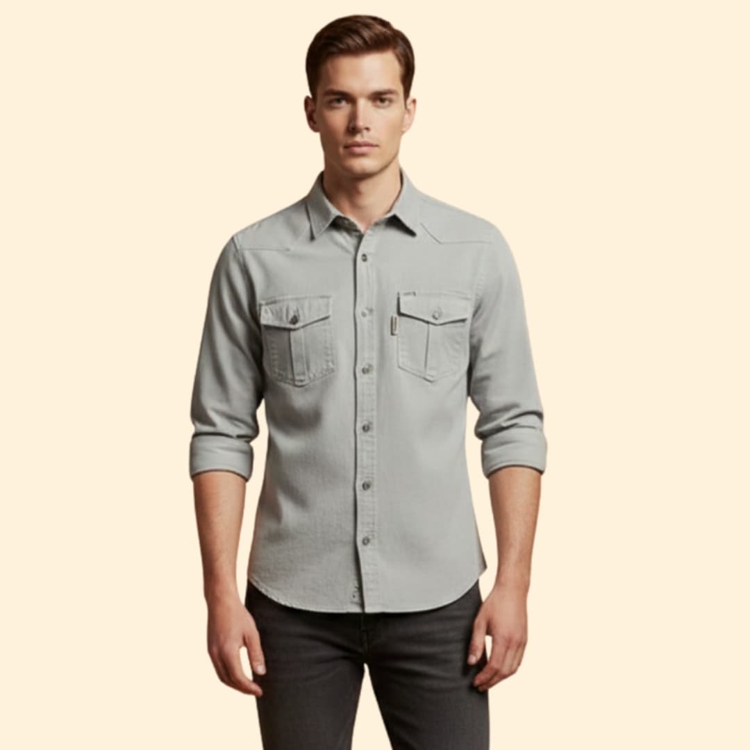 Men's Utility Button-Up Shirt with Chest Pockets – Grey