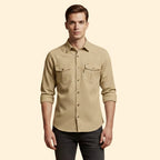 Men's Utility Button-Up Shirt with Chest Pockets – Beige