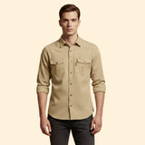 Men's Utility Button-Up Shirt with Chest Pockets – Beige