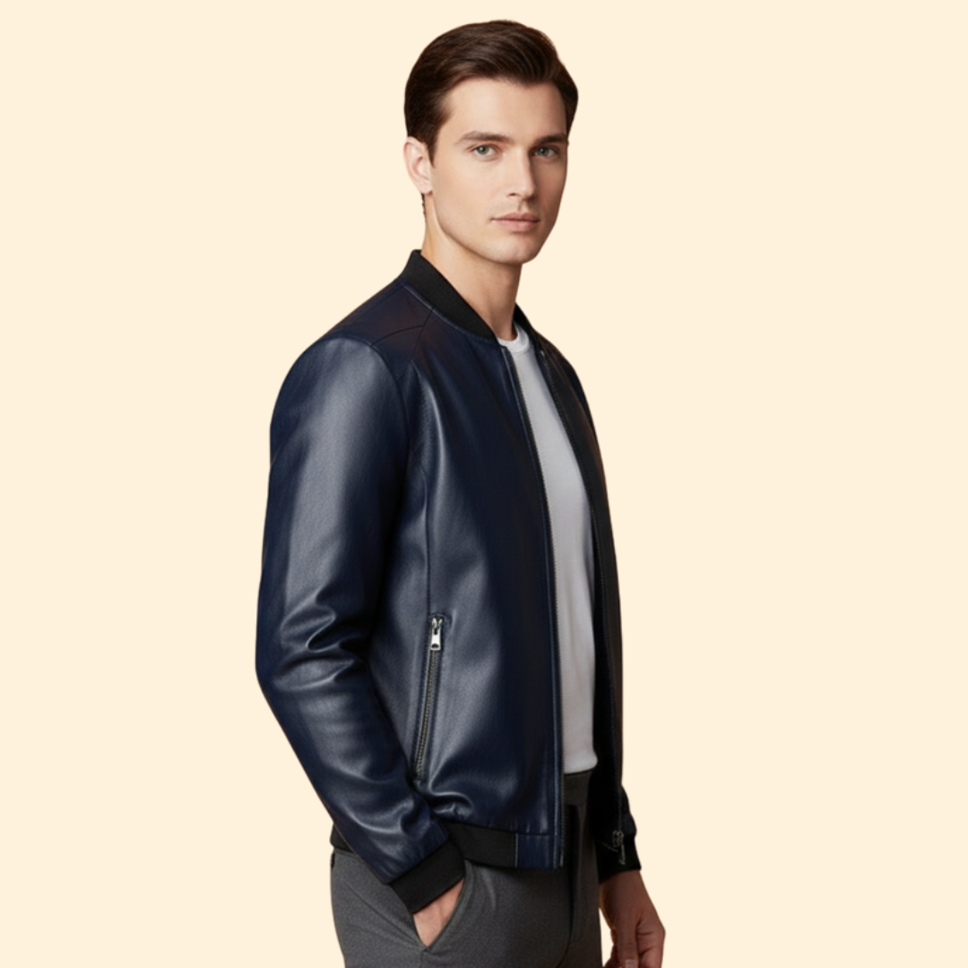 Men's Leather-Look Panelled Bomber Jacket