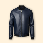 Men's Leather-Look Panelled Bomber Jacket
