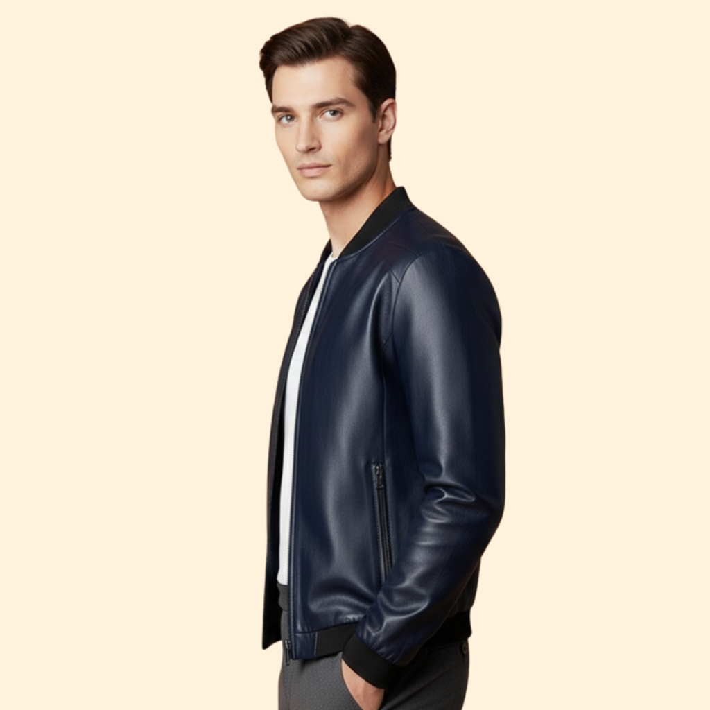 Men's Leather-Look Panelled Bomber Jacket