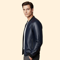 Men's Leather-Look Panelled Bomber Jacket