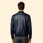 Men's Leather-Look Panelled Bomber Jacket