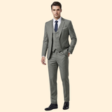 Men's Three-Piece Suit Set – Office & Formal – Silver