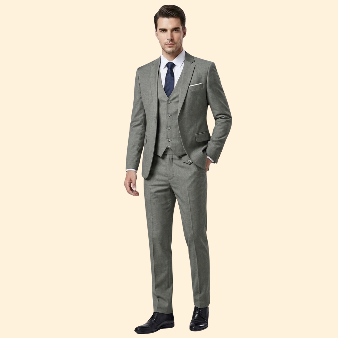 Men's Three-Piece Suit Set – Office & Formal – Silver