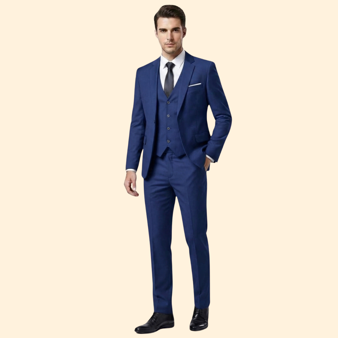 Men's Three-Piece Suit Set – Office & Formal – Blue