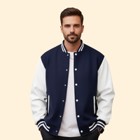 Men's Varsity Bomber Jacket – Contrast Trim – Navy Blue