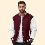 Men's Varsity Bomber Jacket – Contrast Trim – Burgundy