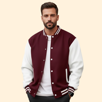 Men's Varsity Bomber Jacket – Contrast Trim – Burgundy