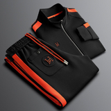 Men's Athletic Track Set - Lightweight Fabric - Casual Sportswear - Black/Gray