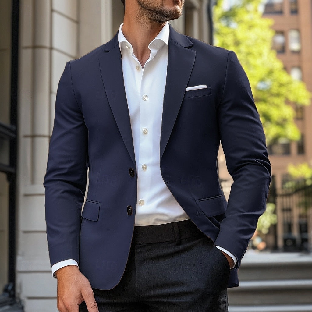 Men's Single-Breasted Casual Blazer – Relaxed Fit – Navy Blue
