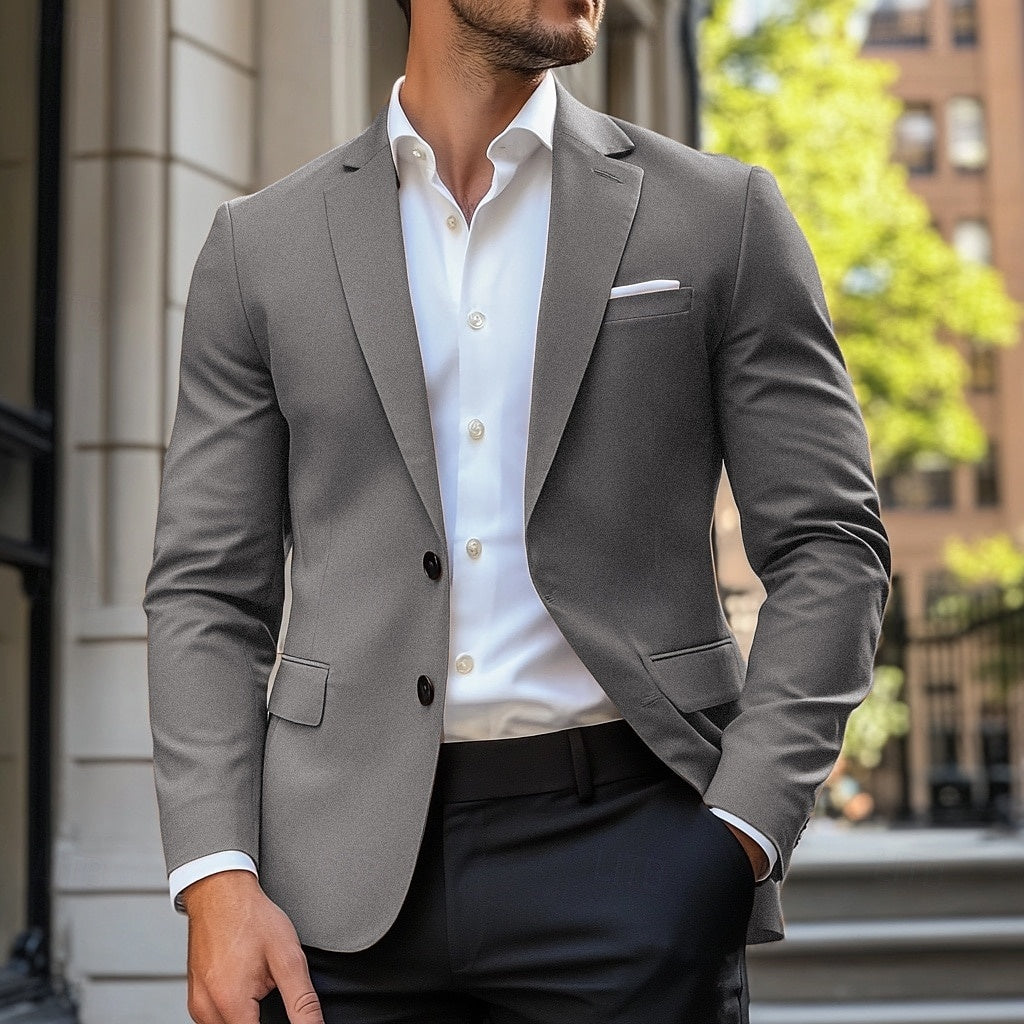 Men's Single-Breasted Casual Blazer – Relaxed Fit – Light Grey
