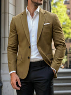 Men's Single-Breasted Casual Blazer – Relaxed Fit – Brown