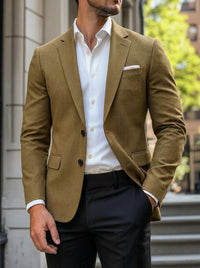 Men's Single-Breasted Casual Blazer – Relaxed Fit – Brown