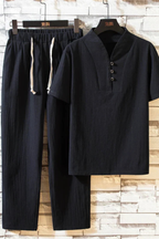 Men's Cotton Linen Summer Shirt and Trouser Set - Two Piece Outfit