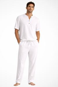 Men's Cotton Linen Summer Shirt and Trouser Set - Two Piece Outfit