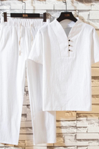 Men's Cotton Linen Summer Shirt and Trouser Set - Two Piece Outfit