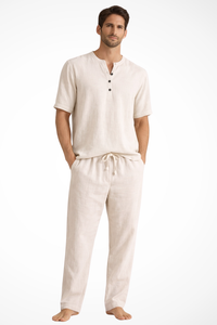 Men's Cotton Linen Summer Shirt and Trouser Set - Two Piece Outfit