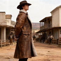 Men's Faux Shearling Longline Coat in Brown – Suede-Look Winter Coat