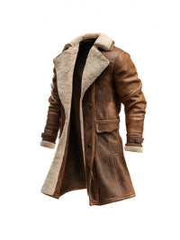 Men's Faux Shearling Longline Coat in Brown – Suede-Look Winter Coat – Brown