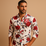 Men's Floral Cotton Shirt | Lightweight Short Sleeve Summer Casual Top | Perfect for Outdoor Events and Everyday Wear
