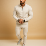 Men's Half-Zip Cotton Blend Sweatshirt and Jogger Set | Casual Athleisure Wear for Everyday Comfort