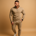Men's Half-Zip Cotton Blend Sweatshirt and Jogger Set | Casual Athleisure Wear for Everyday Comfort
