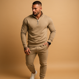 Men's Half-Zip Cotton Blend Sweatshirt and Jogger Set | Casual Athleisure Wear for Everyday Comfort