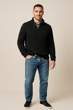 Men's Half-Zip Ribbed Knit Sweater - Warm High Collar for Casual Outdoor Wear