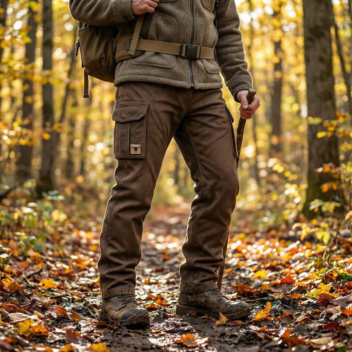 Men's Brown Insulated Canvas Utility Trousers with Cargo Pockets