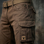Men's Brown Insulated Canvas Utility Trousers with Cargo Pockets