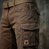 Men's Brown Insulated Canvas Utility Trousers with Cargo Pockets