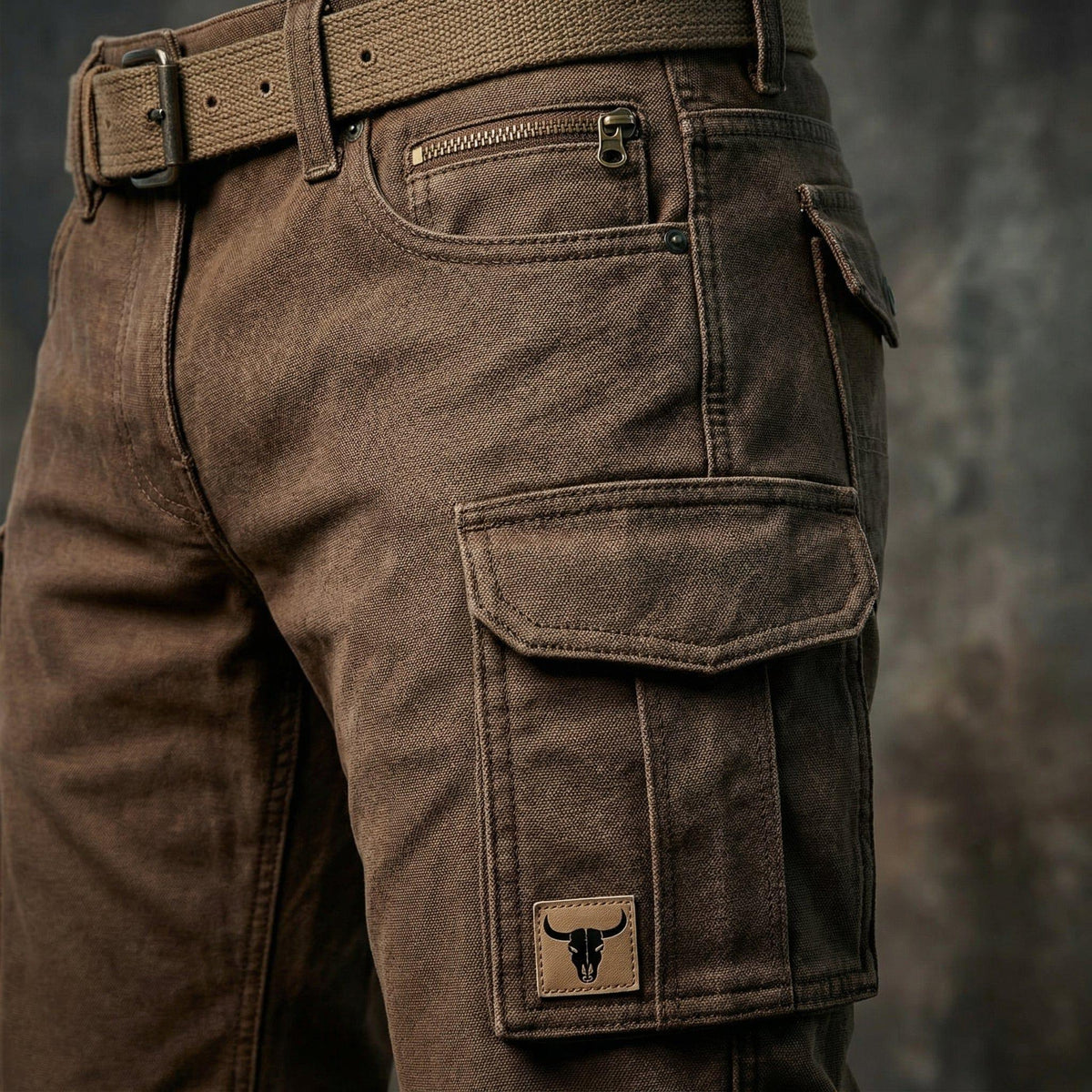 Men's Brown Insulated Canvas Utility Trousers with Cargo Pockets