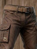 Men's Brown Insulated Canvas Utility Trousers with Cargo Pockets