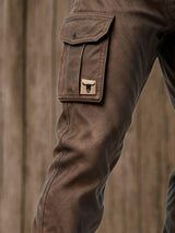 Men's Brown Insulated Canvas Utility Trousers with Cargo Pockets